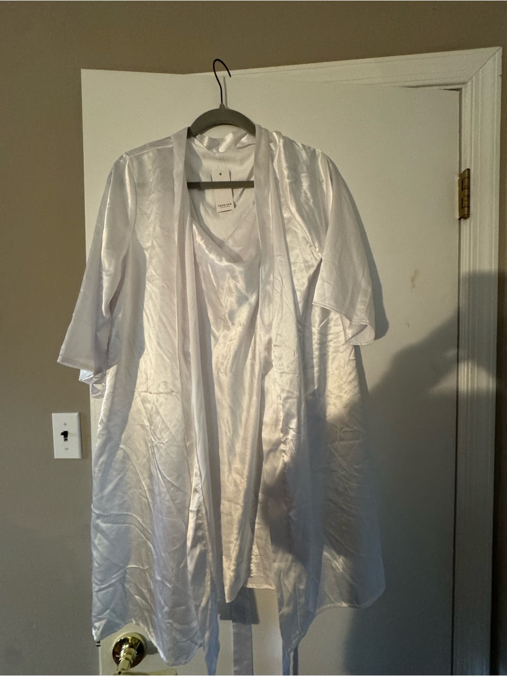 Satin Short Sleeve Robe - White